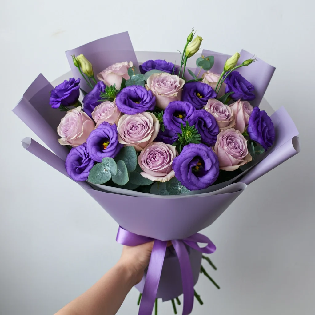 Maço de Lisianthus roxos e rosas
