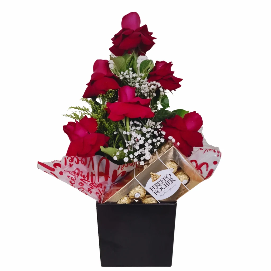 06 Rosas vermelhas + 01 Ferrero Rocher